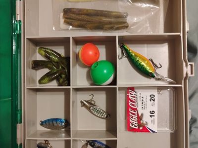 Plano Double Sided Satchel Fishing Tackle Box, loaded with lures, spinners, spoons and gear