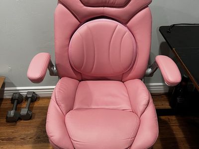 Pink Ergonomic Faux Leather Swivel Office Chair with Lumbar Support and Armrests
