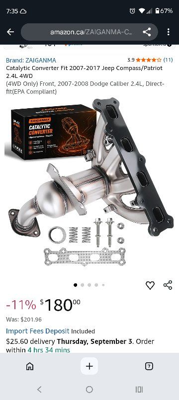 ZAIGANMA Catalytic Converter for 2007-2017 Jeep Compass Patriot 2.4L