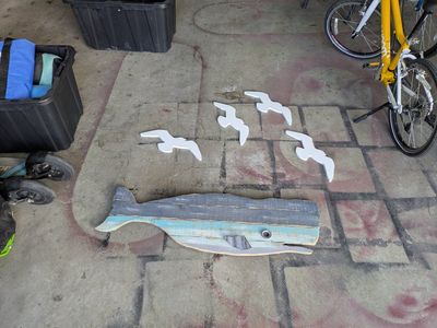 Wood Whale decor & Seagulls Wall Art Beach House Nautical Theme Set