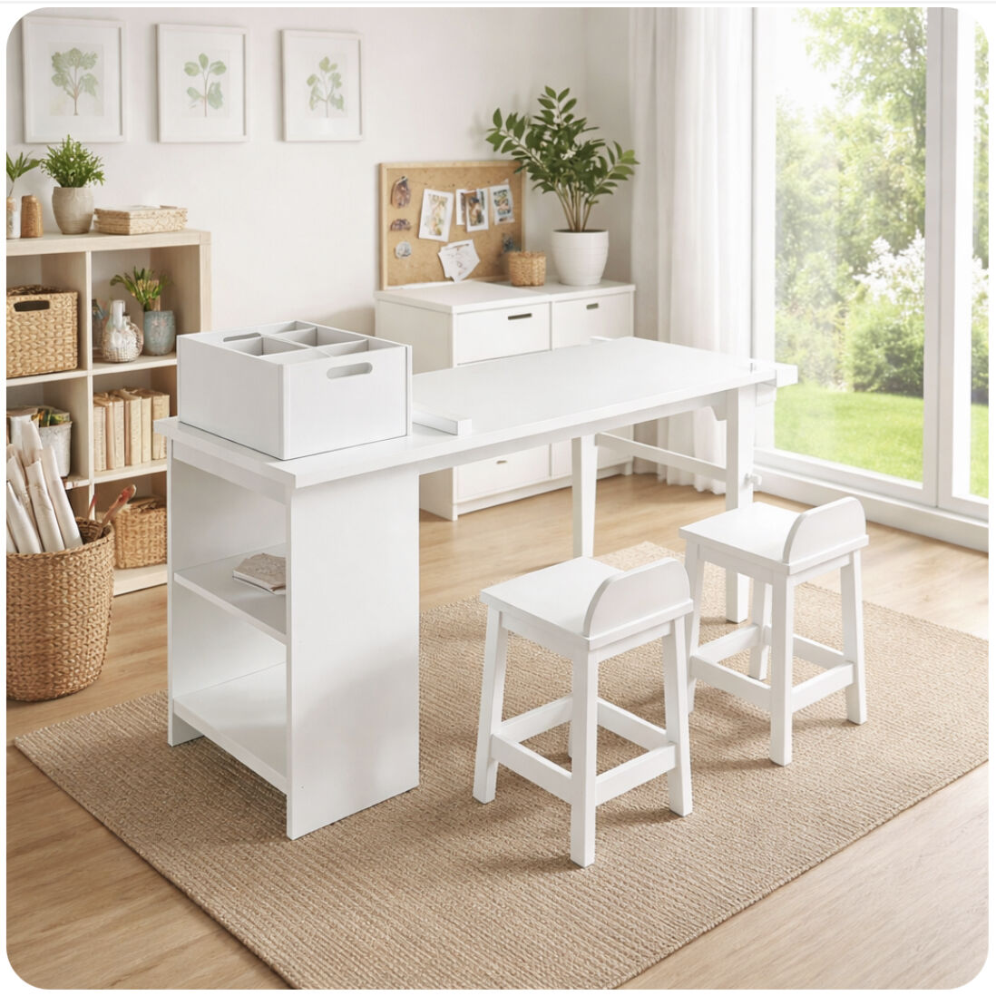 NEW Kids White Desk & Chairs w/ Storage, Shelves