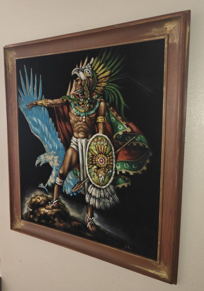 Vintage Painting Guerrero Águila Azteca 31x35