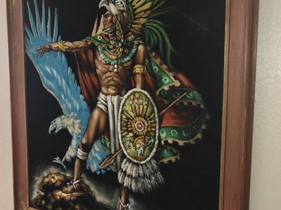 Vintage Painting Guerrero Águila Azteca 31x35