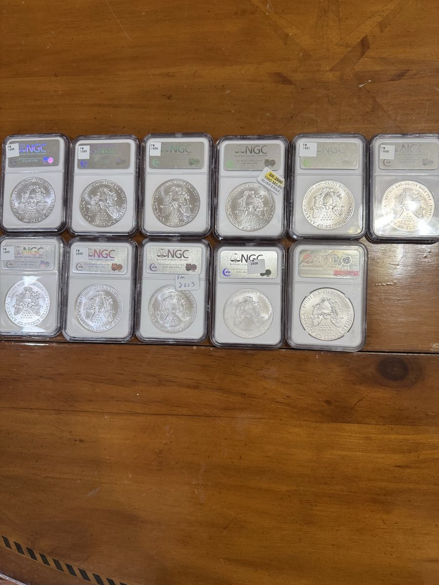 American Eagle Silver $1 coins NGC Graded MS69 - $155 each except the MS 70 is more.