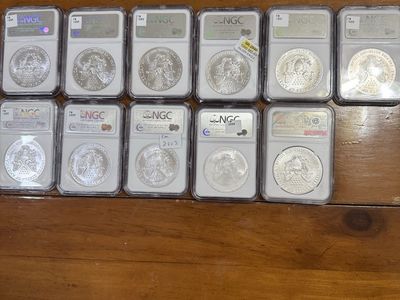 American Eagle Silver $1 coins NGC Graded MS69 - $155 each except the MS 70 is more.