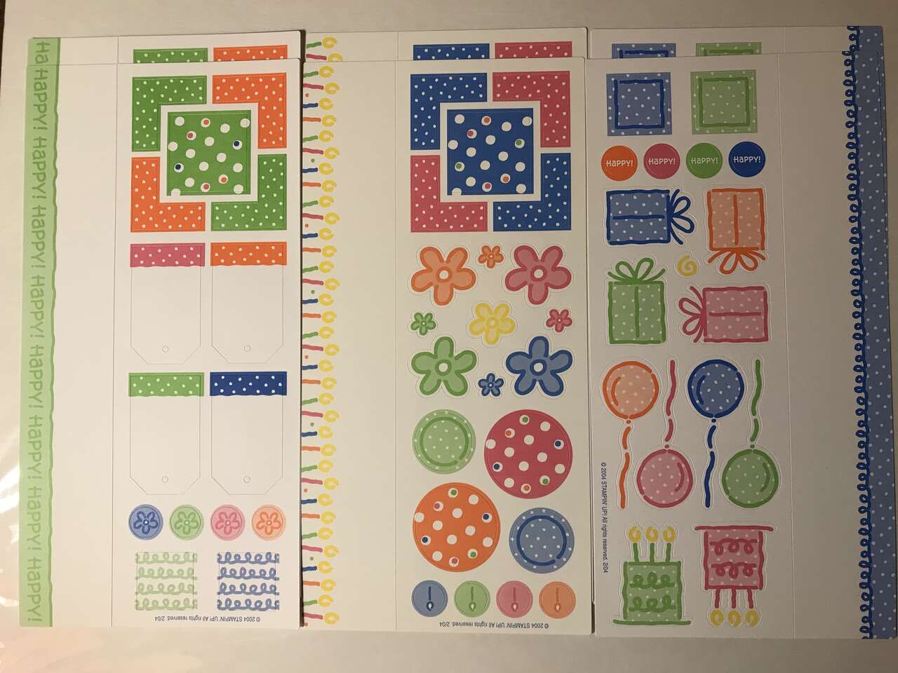 Stampin' Up Lot of 6 Sticker Sheets 6”x12” Retired 2004 Flowers Birthday Cake Boarder, New