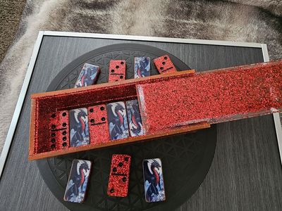 Custom Resin Dragon Dominoes Set with Red Glitter Storage Box