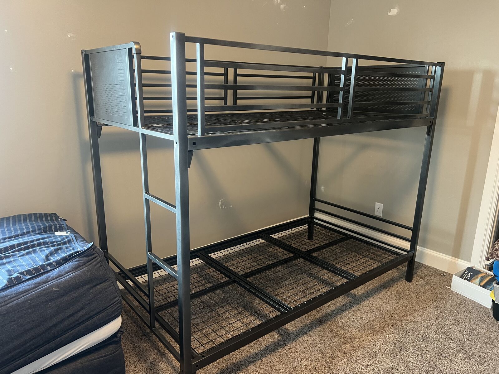 Twin Bunk Bed. Grey Metal. Modern.
