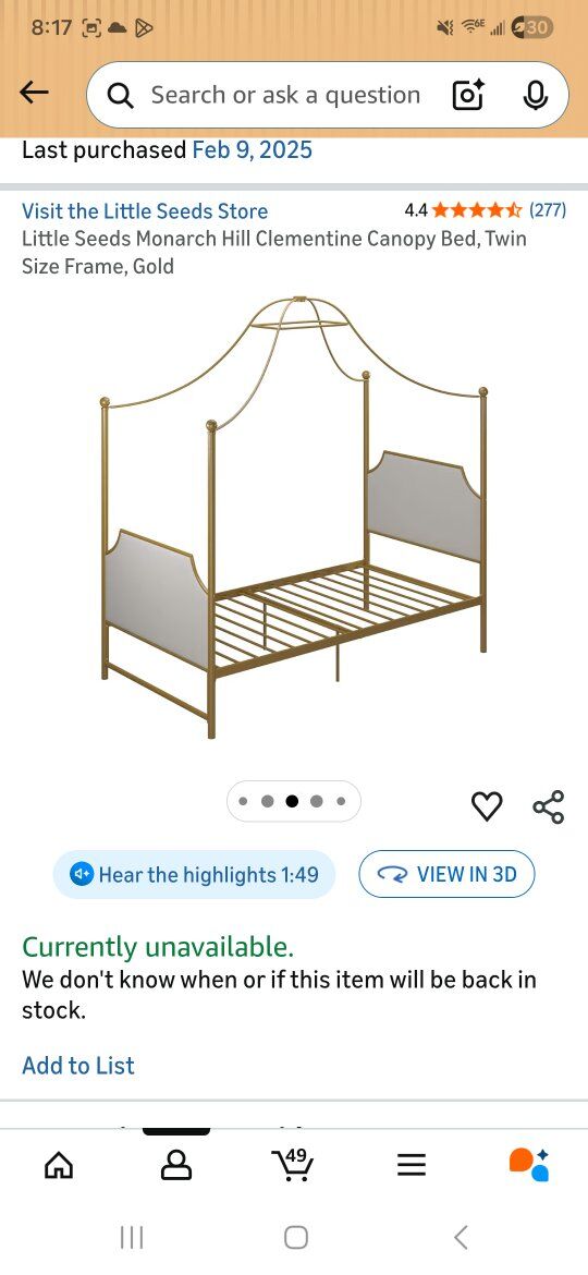 Canopy twin size Bedframe with mattress