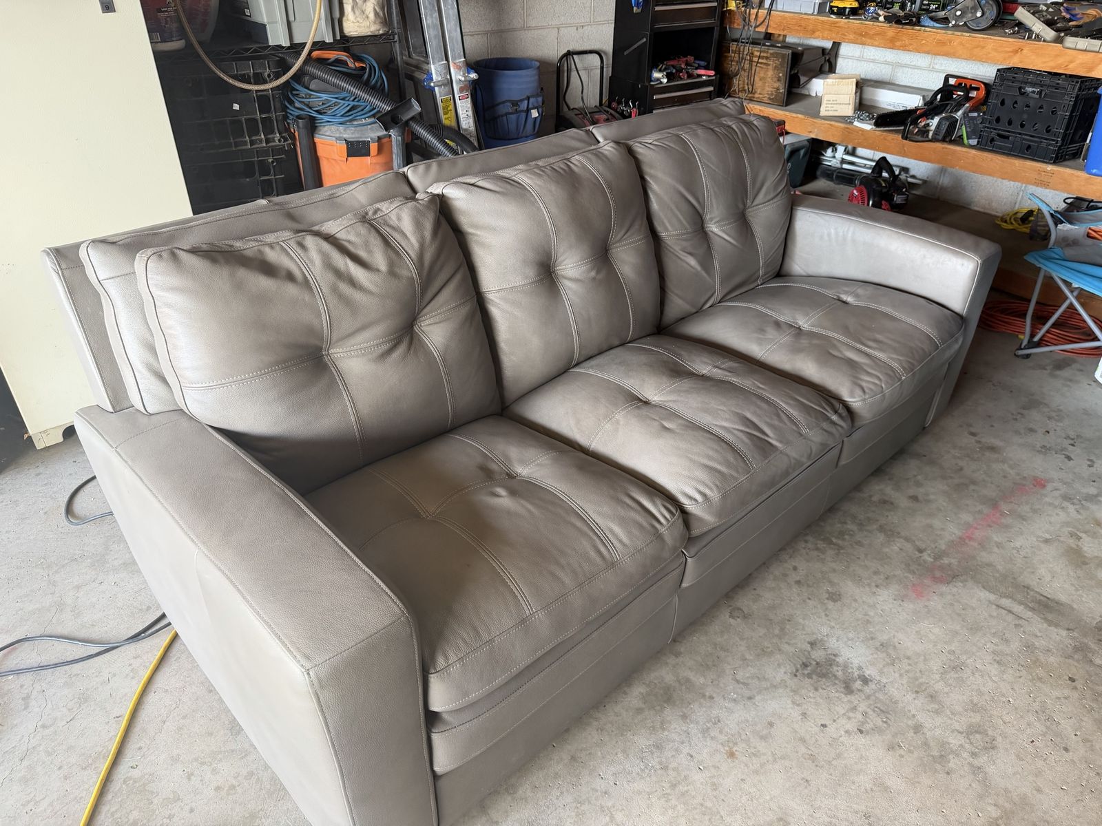 Taupe Leather Sofa, Loveseat & Armchair Set - Tufted Cushions