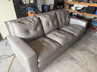 Taupe Leather Sofa, Loveseat & Armchair Set - Tufted Cushions