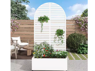 New Arch White Outdoor Metal Privacy Screen Planter Box Wall Decor 72" x 35"