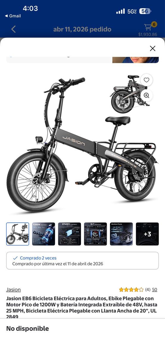 Jasion EB6 Folding Electric Bike - 1200W Motor, 48V, 25 MPH, 20" Wheels