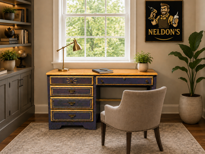 Vintage Solid Wood Writing Desk with Drawers – Purple