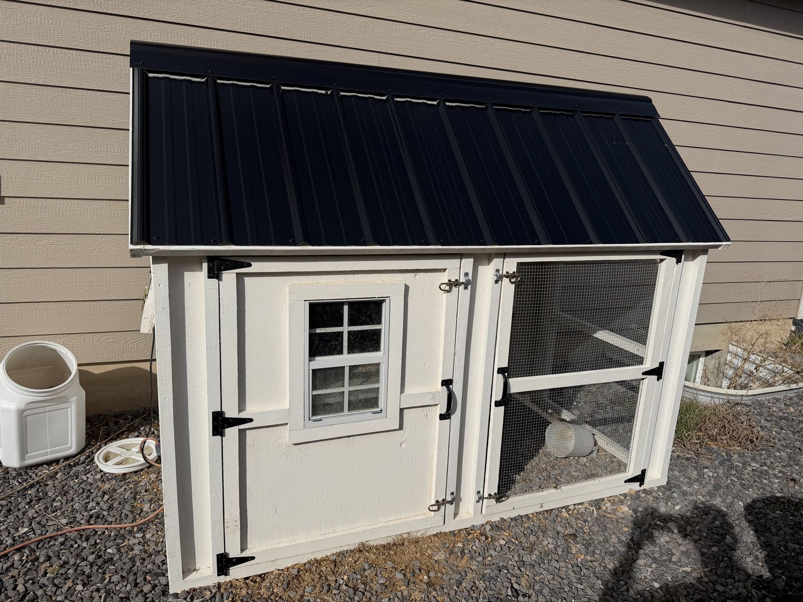 Outdoor Wooden Chicken Coop with Metal Roof and Attached Run