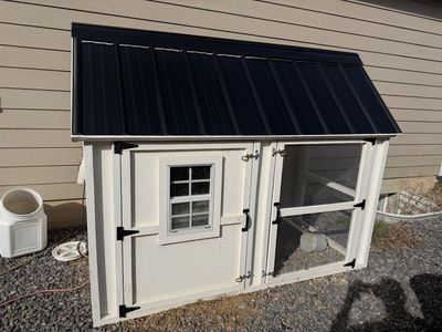 Outdoor Wooden Chicken Coop with Metal Roof and Attached Run