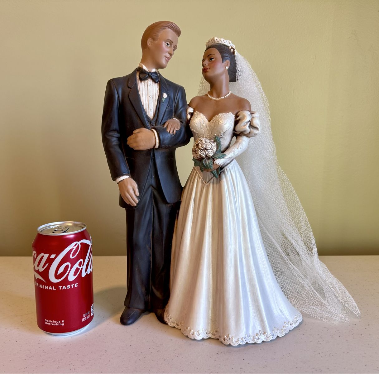 Vintage Wedding Couple Bride & Groom Figurine 14" Tall - Hand-Crafted Ceramic