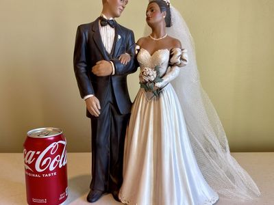 Vintage Wedding Couple Bride & Groom Figurine 14" Tall - Hand-Crafted Ceramic