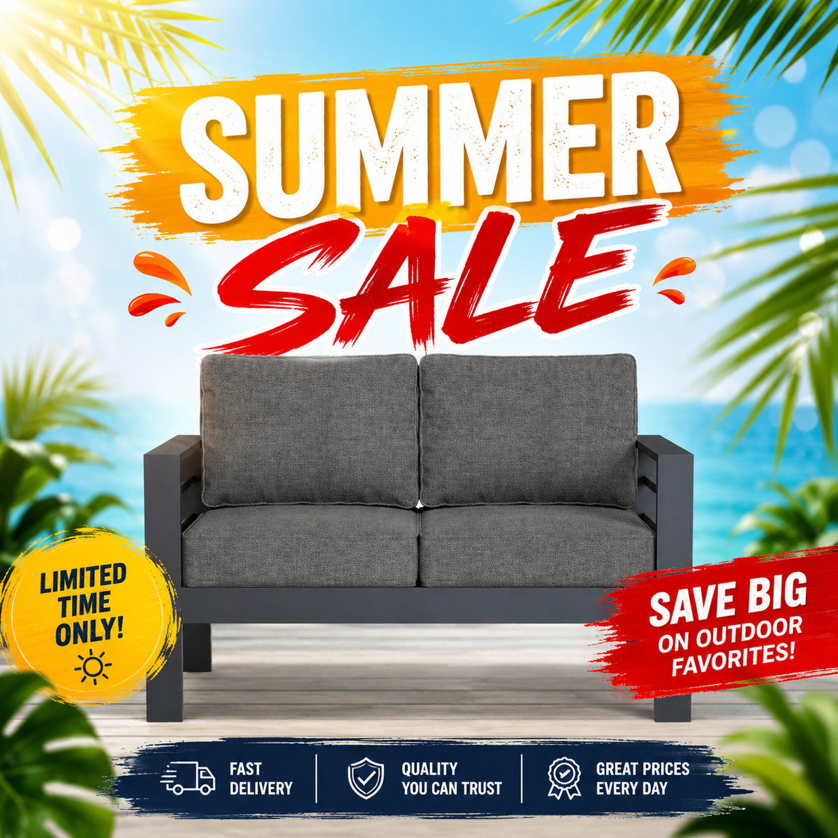 LayinSun Aluminum Outdoor Loveseat, 2-Seater
