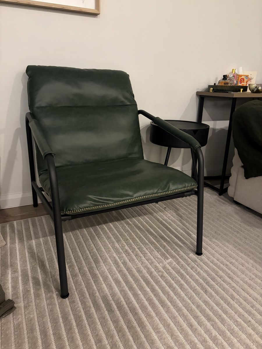 Dark Green Accent Chair with Black Metal Frame