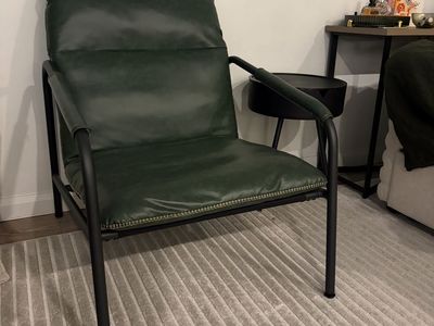 Dark Green Accent Chair with Black Metal Frame