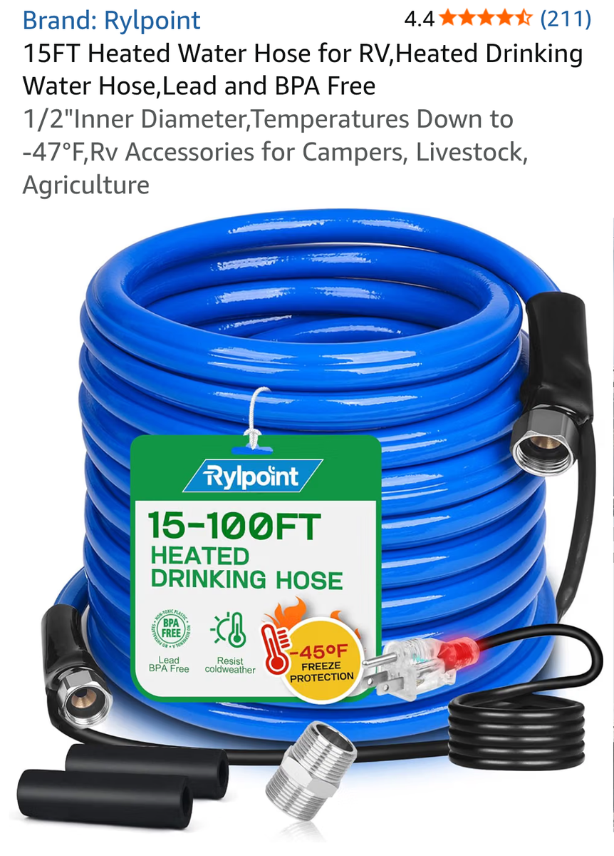 15FT Heated Water Hose for RV, Heated Drinking Water Hose, & RV Water Pressure Regulator Bundle