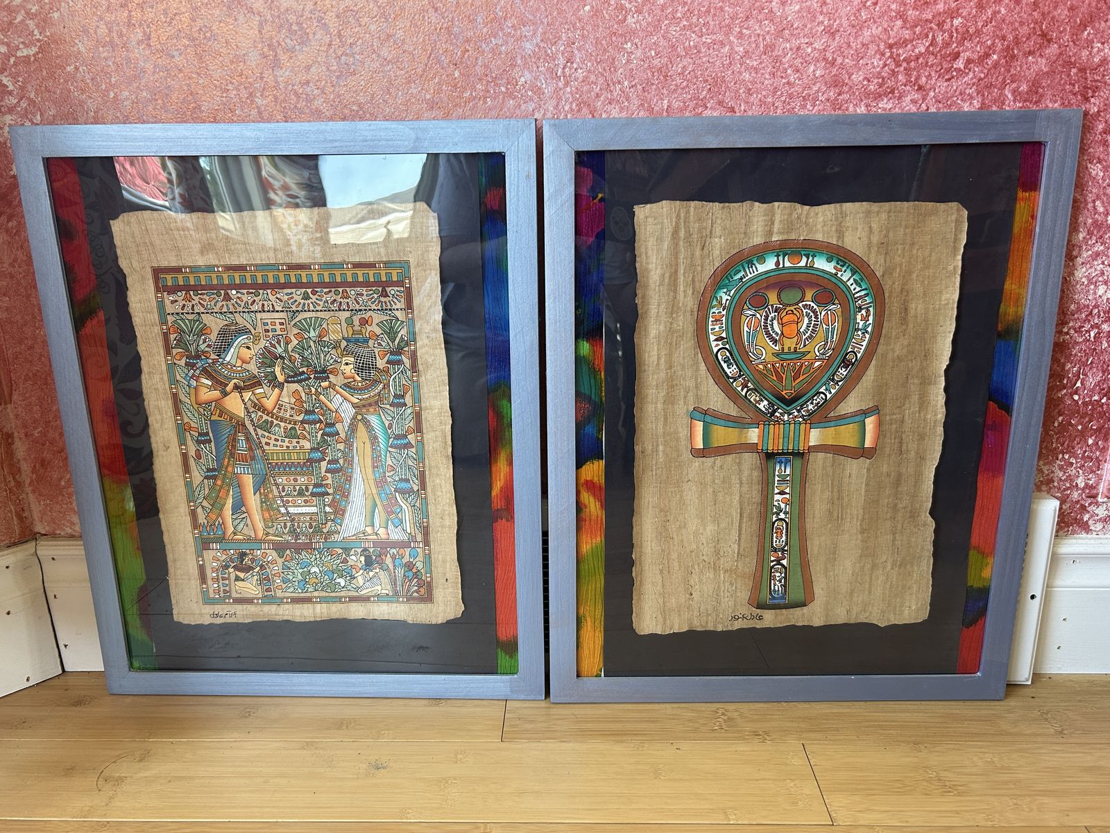 Set of 2 Framed Egyptian Papyrus Art Prints – Authentic Egypt Wall Décor
