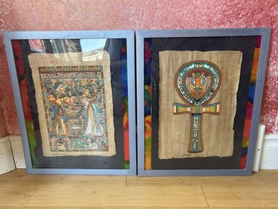 Set of 2 Framed Egyptian Papyrus Art Prints – Authentic Egypt Wall Décor