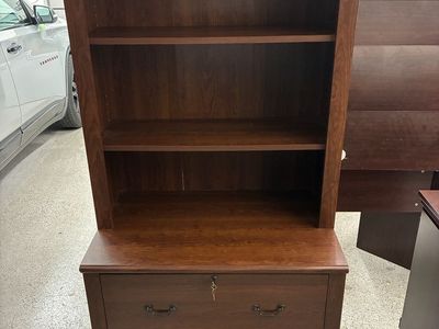 Wooden Bookcase with Lower Locking File Drawers and Adjustable Shelves