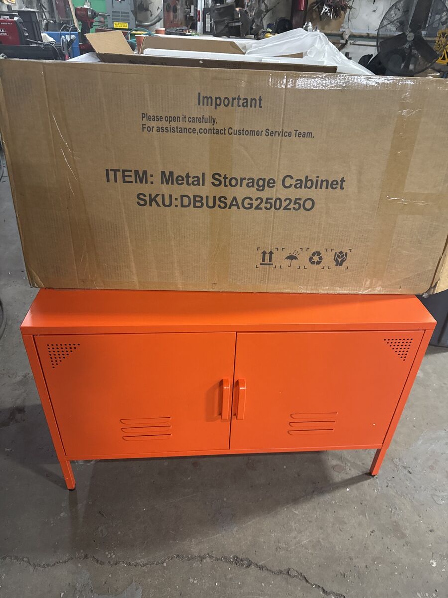 Orange Metal Storage Cabinet with Doors and Shelves,2 Door