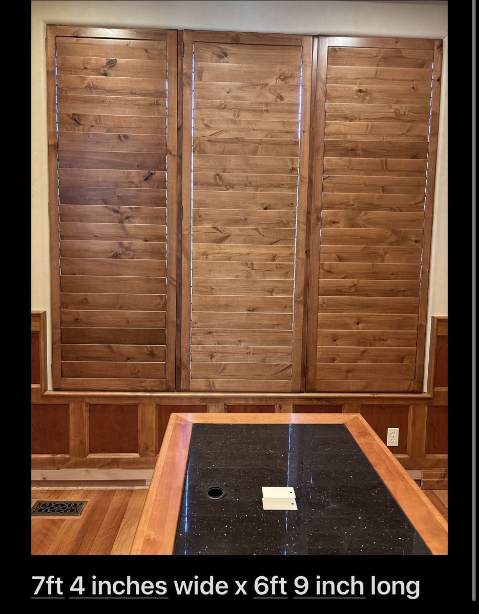 Custom Wood Plantation Shutters - 7'4" W x 6'9" L - Natural Wood Finish