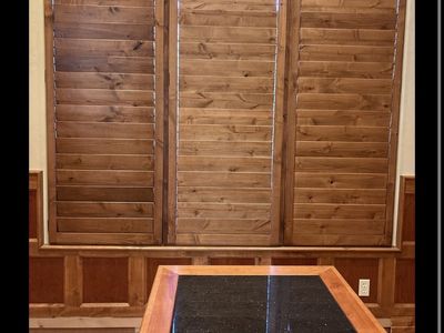 Custom Wood Plantation Shutters - 7'4" W x 6'9" L - Natural Wood Finish