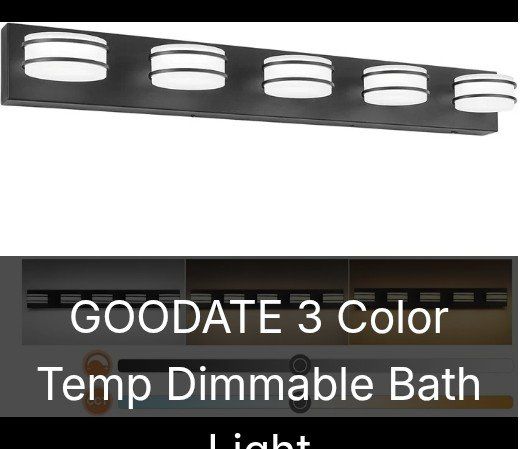 GOODATE 5-Light LED Bathroom Vanity Light Bar, 3 Color Temp Dimmable Black Fixture (NEW)