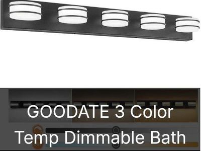 GOODATE 5-Light LED Bathroom Vanity Light Bar, 3 Color Temp Dimmable Black Fixture (NEW)