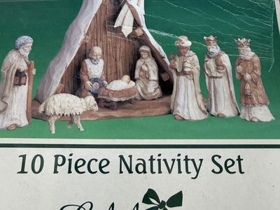 Celebrate the Season 10 Piece Nativity Set with Creche Wooden Look Figurine Holiday Decor
