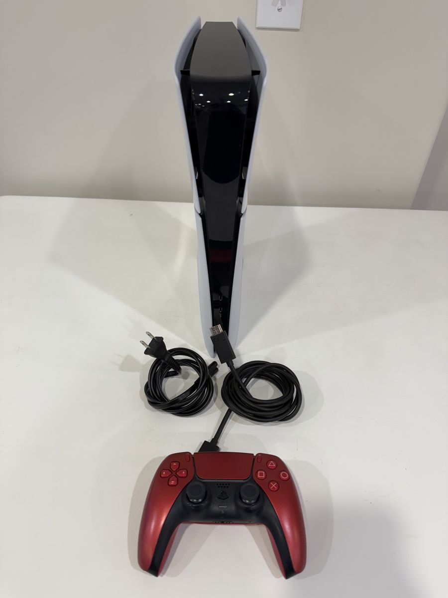 Sony PlayStation 5 PS5 Disc Console with Red Controller and Power/USB Cables