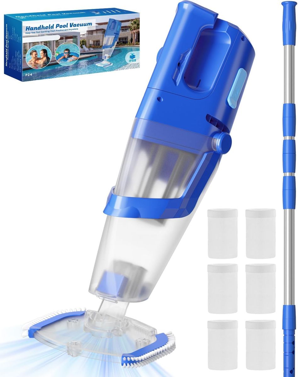 NEW Cordless Handheld Pool Vacuum Cleaner with Telescopic Pole, 26.5 GPM Powerful Suction, Longer 1H Runtime