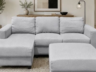 Light Gray Sectional Sofa with Reversible Chaise and Ottoman - Great Condition