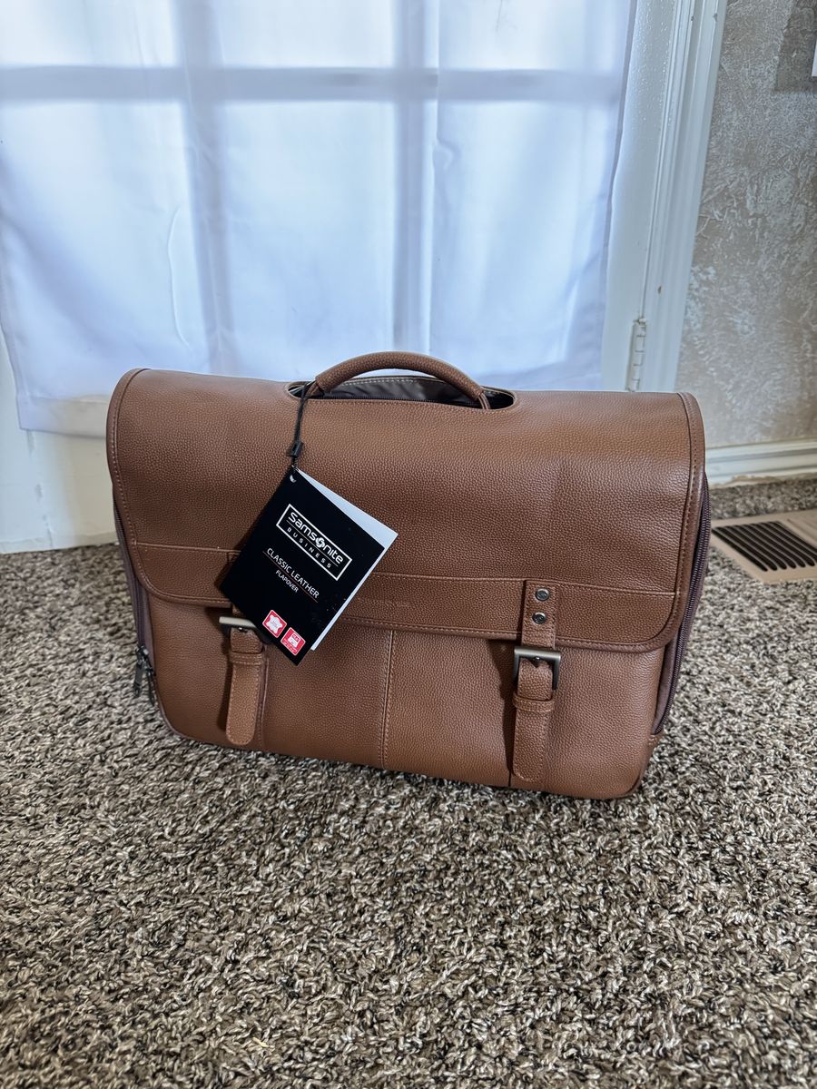 Samsonite Brown Leather Laptop Briefcase Bag with Shoulder Strap
