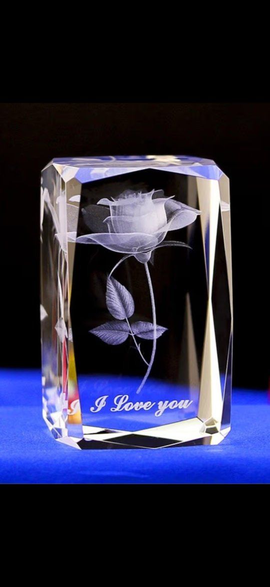 3D Rose Crystal Multi-Color LED Cube I LOVE YOU with Gift Box and Touch Control