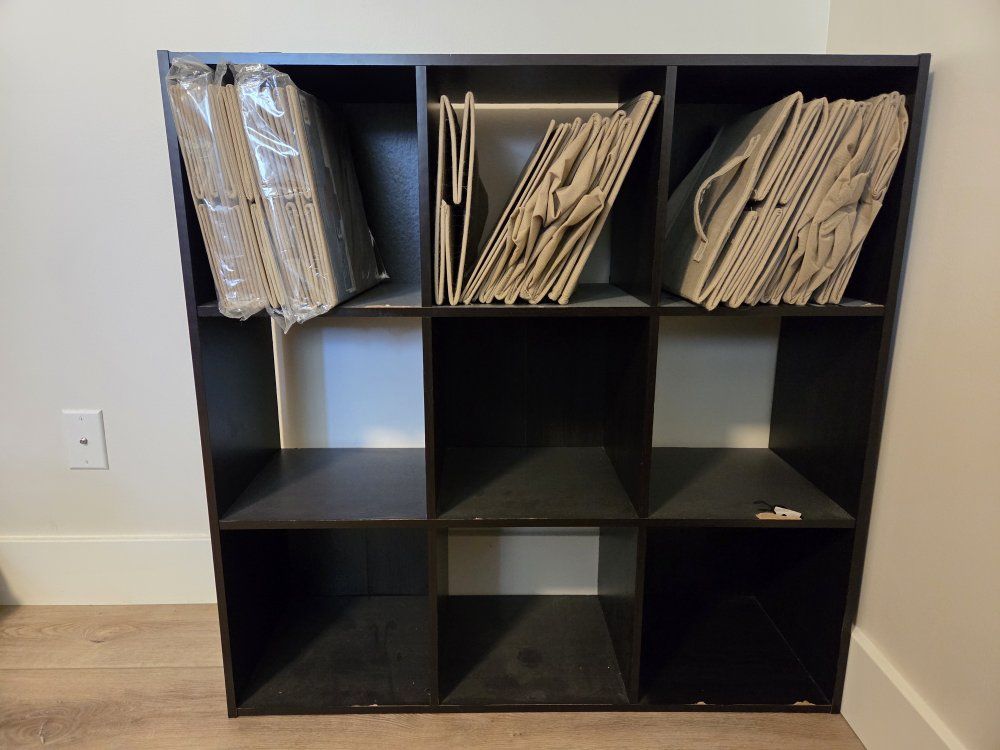 Unbranded 9-Cube Storage Shelf Organizer with 6 Khaki Fabric Bins