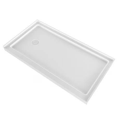 KFFKFF 60x30 White Acrylic Shower Pan with Left Drain & Anti-Slip Surface