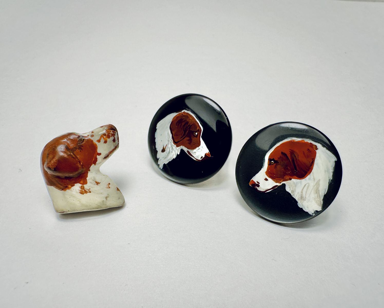 Vintage Brittany Spaniel Earrings & Pin