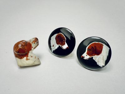 Vintage Brittany Spaniel Earrings & Pin