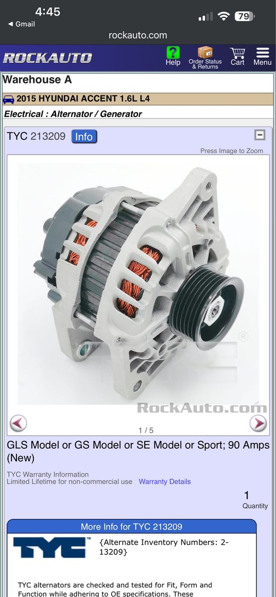 New Hyundai Accent Alternator GLS Model or GS Model or SE Model or Sport 90 Amps