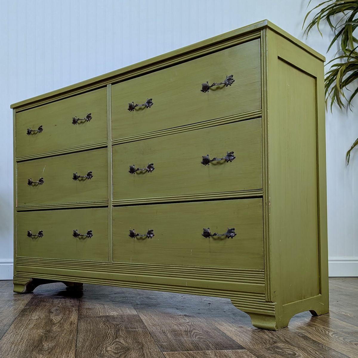 Vintage Mid-Century Green Six-Drawer Dresser