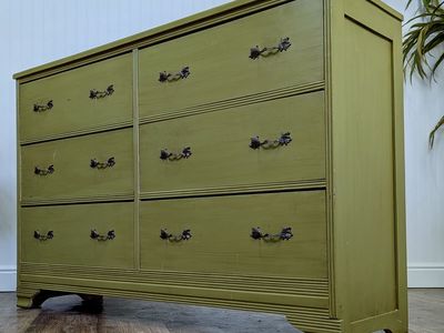 Vintage Mid-Century Green Six-Drawer Dresser