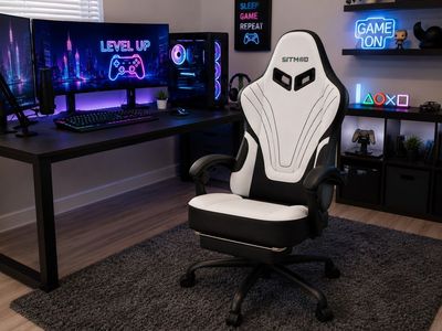 Gaming Chair Fabric Computer Office Chair w/Footrest, Reclining Heavy Duty – White/Black
