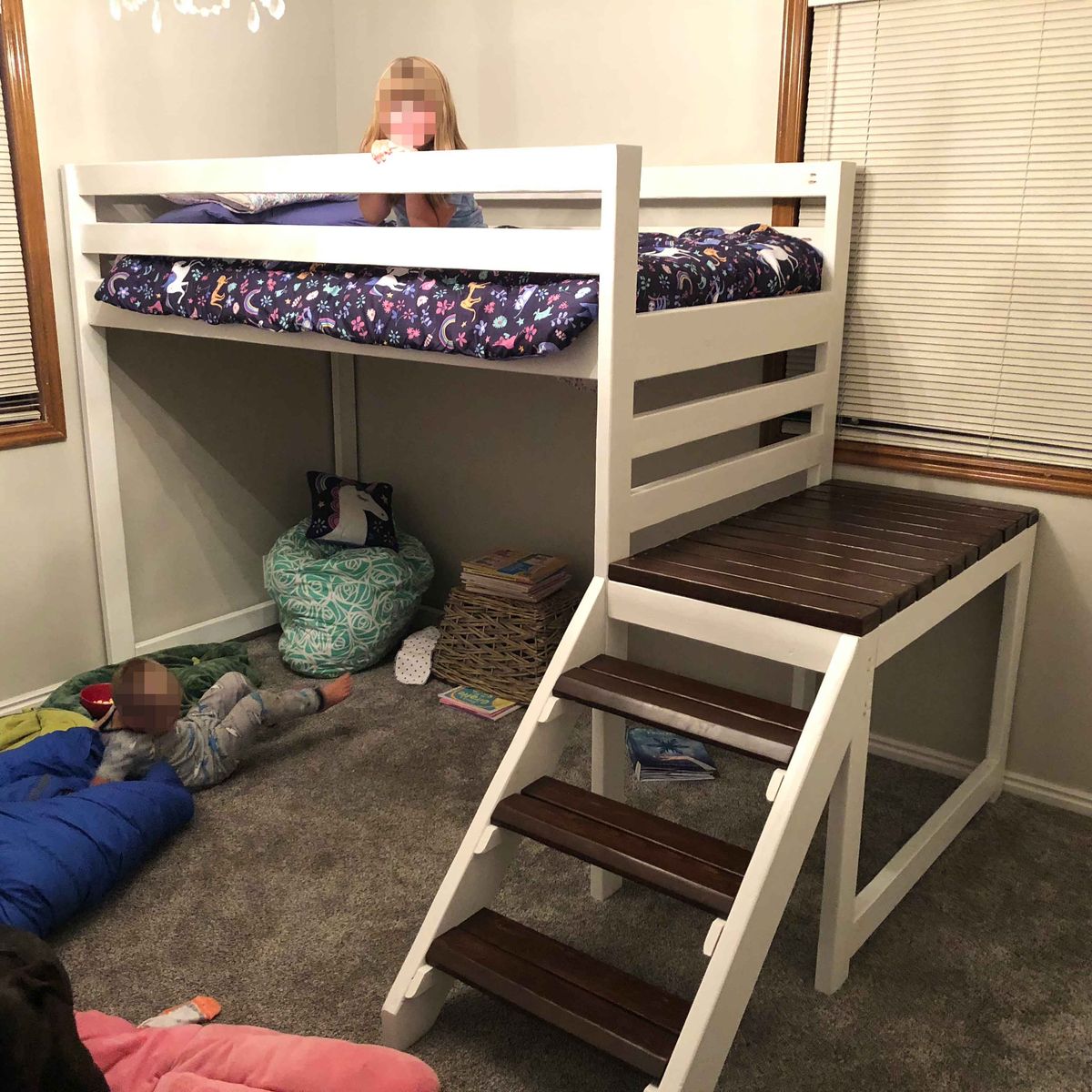 Custom Built Twin Loft Bed w/ Stairs & Landing Platform – Solid Wood