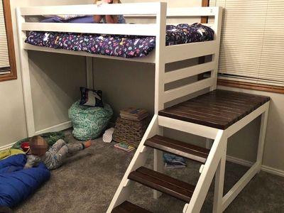 Custom Built Twin Loft Bed w/ Stairs & Landing Platform – Solid Wood
